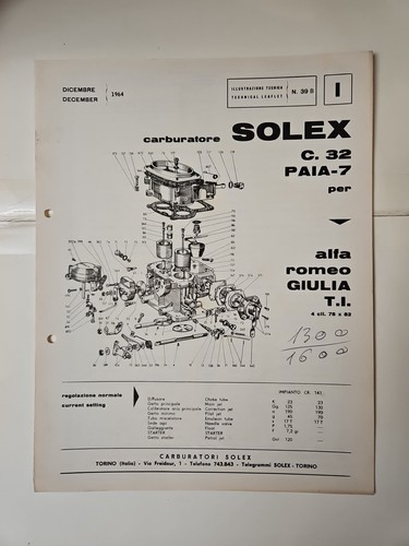 Opuscolo carburatore solex - opuscolo,