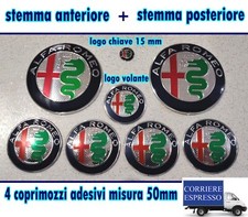KIT FREGIO STEMMA ALFA ROMEO GIULIETTA MITO 147 156 GT LOGO ARGENTO 8 PEZZI