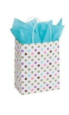 10 Paper Bags Polka Dot Green Pink Purple Gift Retail Shopping 8 ¼ x 4 ¾ x 10 ½”