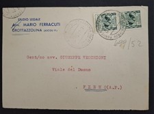 Storia Postale Repubblica 10L Coppia da Ascoli Piceno a Fermo 1953