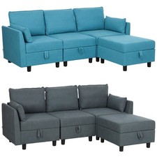 HOMCOM Divano Componibile 3 Posti con Contenitori, Pouf e Cuscini