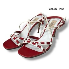 Autentici sandali VALENTINO Garavani Rockstud pelle bianco rosso taglia 37 us...