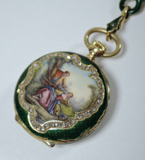 Haas & Cie 750 Orologio con ciondolo in oro e diamanti con spilla corrispondente 18 carati