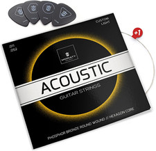 Set 6 Corde per Chitarra Acustica in Phosphor Bronzo, 4 Plettri+1 Corda Mi Extra