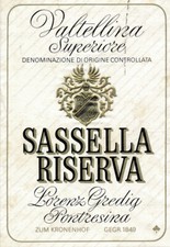 Vino SASSELLA RISERVA Valtellina Superiore Pontresina etichetta pubblicitaria