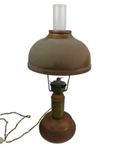 LAMPADA DA TAVOLO stile antico tipo LUME A PETROLIO OTTONE VETRO ministeriale di