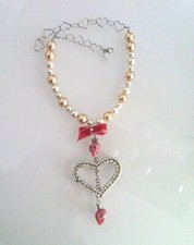 Collana girocollo ciondolo cuore teschio perle brillantini Pepe & Menta rosa bia