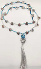 Collana mala del CUORE 27 grani rosario cuore. Cotone azzurro sfumato. BOHO CHIC