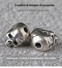 Ciondolo biker gotico perle teschio argento sterling 925 distanziatore artigianale F bracciali fai da te