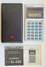 CALCOLATRICE SOLARE vintage SHARP ELSIMATE EL-326 CUSTODIA 8 cifre manuale anni 80 Giappone