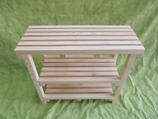 Panca Sgabello Con Ripiani, Legno Naturale, 75 Cm. Massiccio