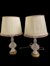 2 antiche lampade da tavolo in cristallo  base in bronzo dorato primi del XX ...