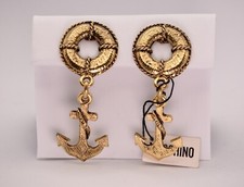 MOSCHINO ORECCHINI VINTAGE METALO COLOR ORO ANTICO DSEGNO MARINO MADE IN ITALY