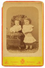 Torino Ritratto di 2 bimbi Foto cabinet originale albumina Montabone 1880c 