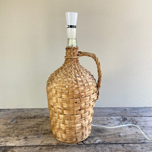 Vintage wicker covered glass - vintage,