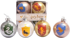 - Set 4 Sfere Decoupage Ornamentali Harry Potter Casate Hogwarts Glitter (Ø8Cm) 