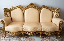 Divano a 3 posti stile Barocco Oro Rivestito in Vera Pelle