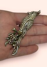 Abito duetto 1/2 uccellino figurativo Coro vintage anni 20 clip pelliccia strass smalto