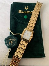 Bulova tonneau quarzo cassa bracciale placcato oro tag cartellino anno 2000 NOS