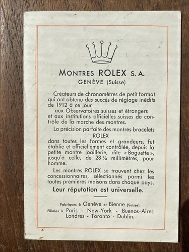 Rolex 1947 carta - bucherer, raro
