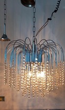 Lampadario A Cascata  Cristallo E Cromo N 6 Punti Luce Anni 70/80 Italia Cm 45 