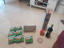 ANTIQUE RED BOTTLE LOT BOX AND