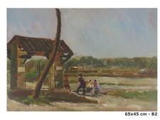 QUADRO AD OLIO SU TAVOLA PAESAGGIO DI CAMPAGNA FIRMATO BERT PITTORE TORINESE B2