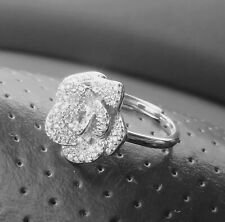 ANELLO CAMELIA FIORE IN ARGENTO 925 E ZIRCONI DONNA REGOLABILE