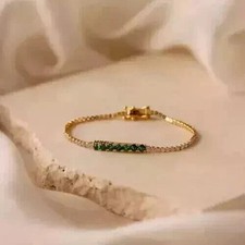 7 Ct Round Cut Simulated Emerald Women's Tennis Bracelet 14K Yellow Gold Plated