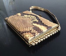 Art Déco piccola borsa compatta in ottone e serpente vintage 1930s