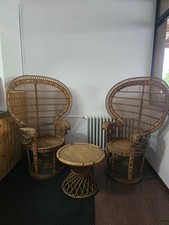 SET SEDIE A PAVONE CON TAVOLO IN VIMINI ANNI 70