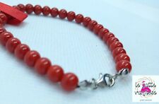 Bracciale colore corallo sfere CHIUSURA IN  ARGENTO da 6mm  18 cm LUNGHEZZA