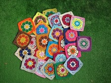 Set 24 quadrati della nonna multicolore viola africana, quadrati della nonna afgana all'uncinetto