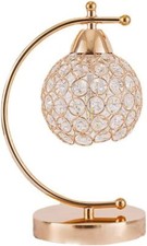 Lampada da tavolo in metallo color oro e perle di vetro