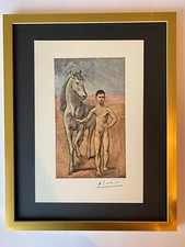 PABLO PICASSO + ORIGINALE 1954 + FIRMATO + TARGA COLORE PUNTA A MANO RAGAZZO CON CAVALLO$