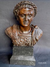 Busto in Bronzo di Imperatore Romano su base in Marmo Nero - XX sec.