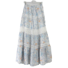 Maxi gonna donna Temptation Positano lino blu medio paisley pizzo a strati