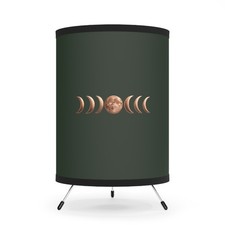 Lampada a treppiede fasi lunari - Paralume stampato verde con ciclo lunare in rame