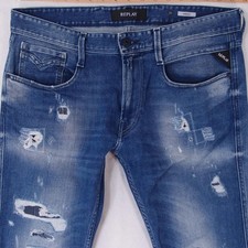 Jeans Uomo Replay M914 ANBASS Elasticizzato Slim Conico Blu W34 L32