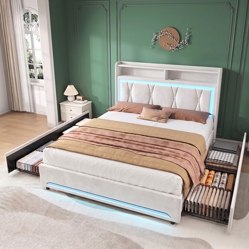 Letto imbottito con cassetti - imbottito,
