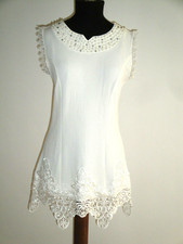 VESTITO corto donna cocktail  sera bianco panna con inserti in pizzo TG M 42 44