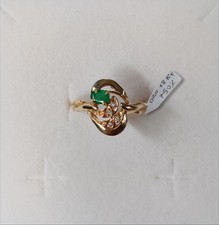 Anello vintage in Oro giallo 18 Kt 750% con vero Smeraldo E Diamantini -NUOVO!-