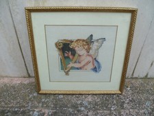 Quadro ricamato a mano Angelo suona arpa Punto croce