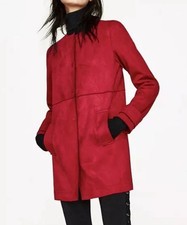 OFFERTA £ 15 ~ Splendido cappotto Zara ~ Finta pelle scamosciata preferito dai blogger ~ Rosso ~ MED 10/12 in ottime condizioni