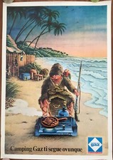 MANIFESTO,poster,anni 80 Robinson Crusoe Camping Gaz International 