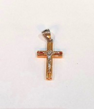 Ciondolo pendente croce oro giallo e bianco 18 kt 750% con cristo applicato