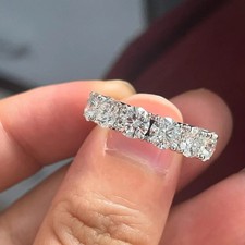 Fede Nuziale Eternità Diamanti Naturali Taglio Tondo 4Ct Oro Bianco 14K Misura 6 7 8