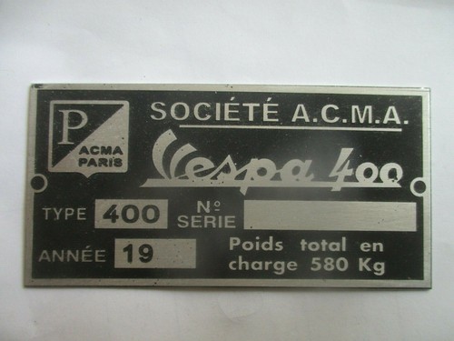 Vespa 400 acma a - 400, targa
