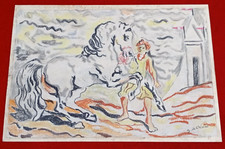 GIORGIO DE CHIRICO Disegno su carta (Fatto a mano) firmato e timbrato tecnica mista.