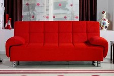 DIVANO LETTO 3 POSTI RECLINABILE SALOTTO ECOPELLE ROSSO SOFA SOGGIORNO MODERNO